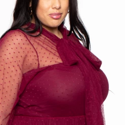 THE CURVE Plus Size Chasity Mesh Dress - Burgundy