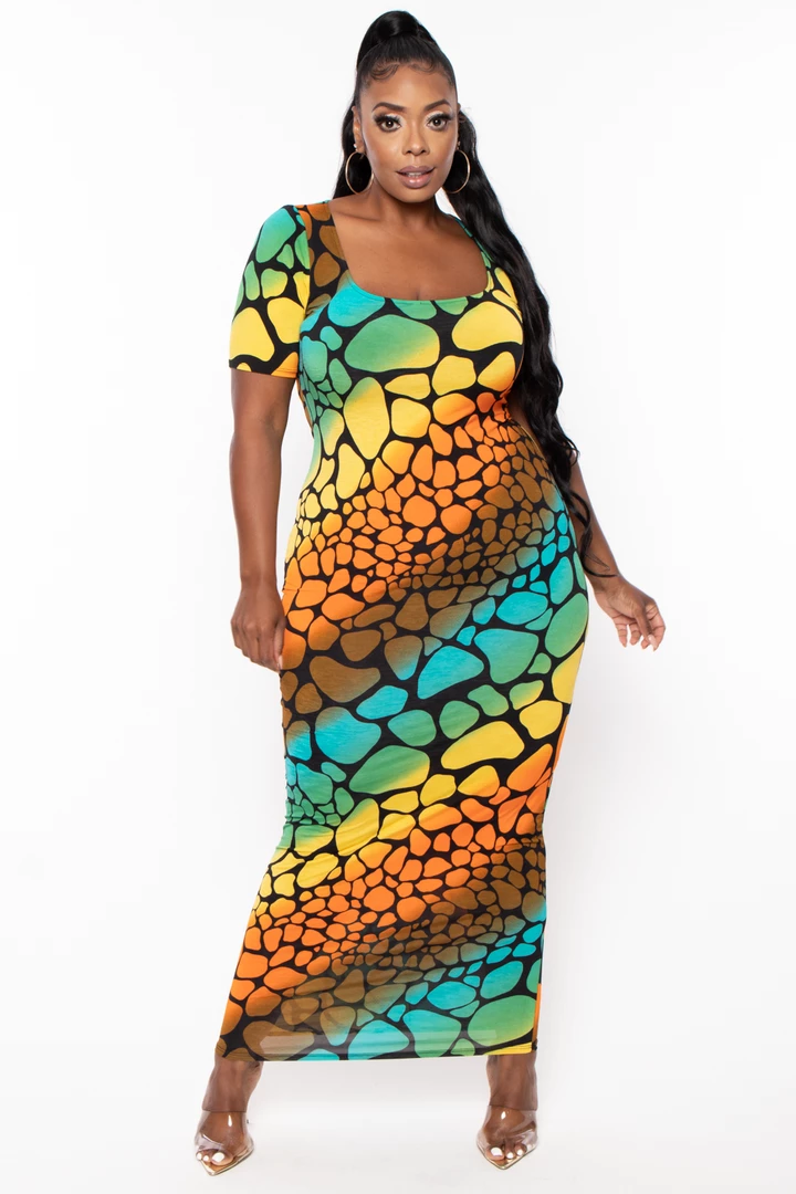 The Curve LA Plus Size Sophie Rainbow Bodycon Maxi Dress - Orange Dresses 3 The Curve LA Plus Size Sophie Rainbow Bodycon Maxi Dress - Orange Dresses