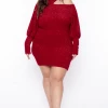 The Curve LA Plus Size Faux Dolman Sleeve Dress - Wine Dresses 2 The Curve LA Plus Size Faux Dolman Sleeve Dress - Wine Dresses