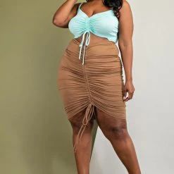 The Curve LA New Arrivals Plus Size Hailey Ruched Dress- Mint