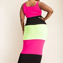 The Curve LA Plus Size Lucia Color Block Maxi Dress - Fuchsia New Arrivals