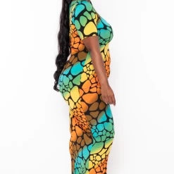 The Curve LA Plus Size Sophie Rainbow Bodycon Maxi Dress - Orange Dresses 11 The Curve LA Plus Size Sophie Rainbow Bodycon Maxi Dress - Orange Dresses