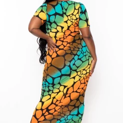 The Curve LA Plus Size Sophie Rainbow Bodycon Maxi Dress - Orange Dresses 13 The Curve LA Plus Size Sophie Rainbow Bodycon Maxi Dress - Orange Dresses