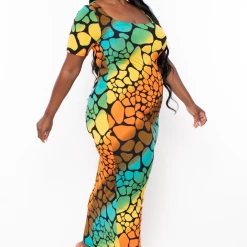 The Curve LA Plus Size Sophie Rainbow Bodycon Maxi Dress - Orange Dresses 12 The Curve LA Plus Size Sophie Rainbow Bodycon Maxi Dress - Orange Dresses