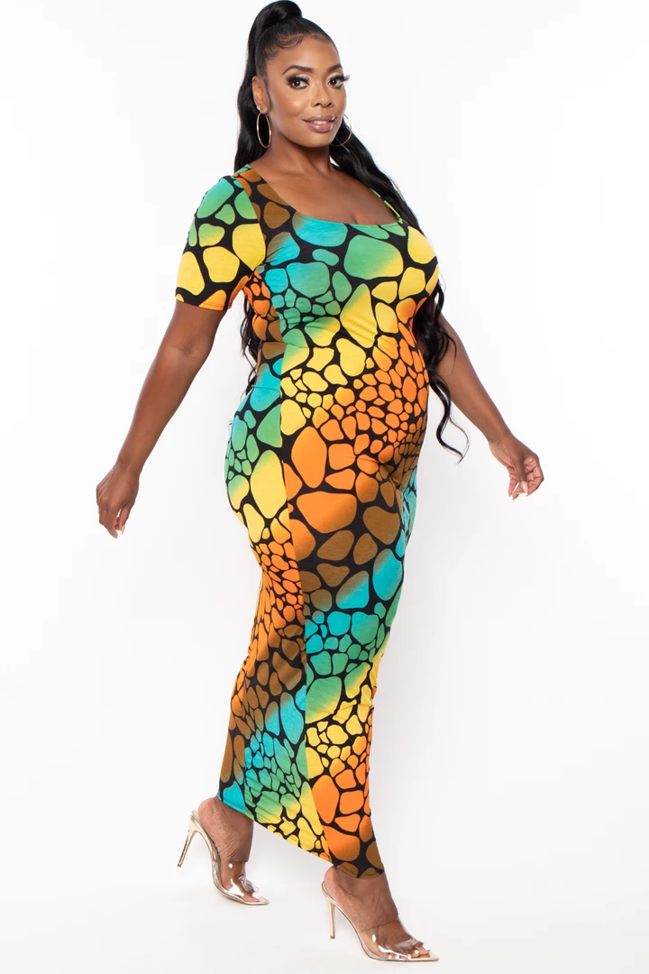 The Curve LA Plus Size Sophie Rainbow Bodycon Maxi Dress - Orange Dresses 7 The Curve LA Plus Size Sophie Rainbow Bodycon Maxi Dress - Orange Dresses