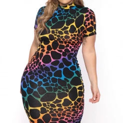 The Curve LA Dresses Plus Size Sophie Rainbow Bodycon Midi Dress - Black