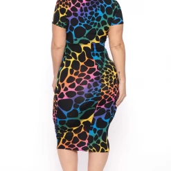 The Curve LA Dresses Plus Size Sophie Rainbow Bodycon Midi Dress - Black