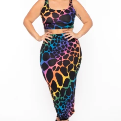 The Curve LA Plus Size Sophie Rainbow Tank & Skirt Set - Black Matching Sets