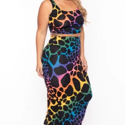 The Curve LA Plus Size Sophie Rainbow Tank & Skirt Set - Black Matching Sets