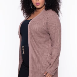 Ultimate Offprice Sale Plus Size Lace-Up Front Knit Cardigan - Quail