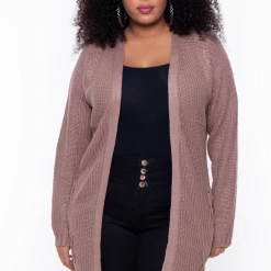 Ultimate Offprice Sale Plus Size Lace-Up Front Knit Cardigan - Quail