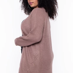Ultimate Offprice Sale Plus Size Lace-Up Front Knit Cardigan - Quail