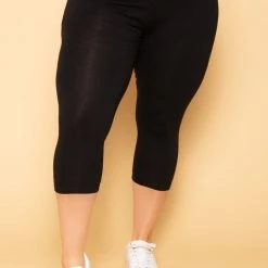 Uni Active Mopas Plus Size High Waist Capri Leggings - Black Bottoms