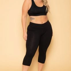 Uni Active Mopas Plus Size High Waist Capri Leggings - Black Bottoms