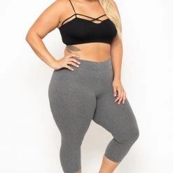 Uni Active Mopas Bottoms Plus Size High Waist Capri Leggings - Charcoal