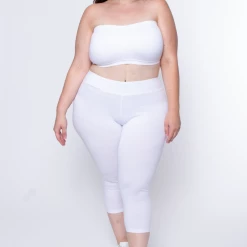 Uni Active Mopas Plus Size High Waist Capri Leggings - White