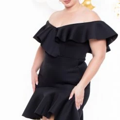 Va Va Voom Plus Size Liesel Ruffle Dress- Black Little Black Styles