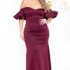 Va Va Voom Plus Size Wendy Ruffle Tail Gown- Burgundy Dresses