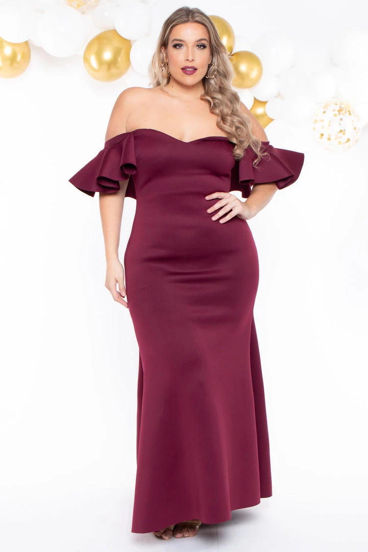 Va Va Voom Plus Size Wendy Ruffle Tail Gown- Burgundy Dresses 3 Va Va Voom Plus Size Wendy Ruffle Tail Gown- Burgundy Dresses