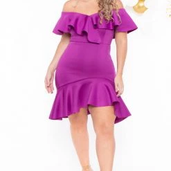 Va Va Voom Plus Size Liesel Ruffle Dress- Magenta Dresses