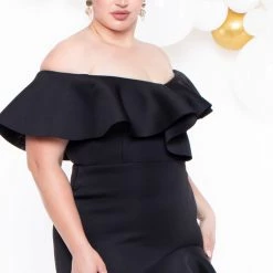 Va Va Voom Plus Size Liesel Ruffle Dress- Black Little Black Styles