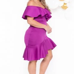 Va Va Voom Plus Size Liesel Ruffle Dress- Magenta Dresses