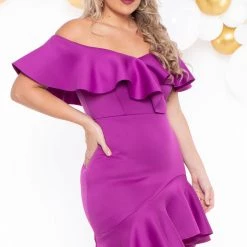 Va Va Voom Plus Size Liesel Ruffle Dress- Magenta Dresses