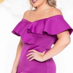 Va Va Voom Plus Size Liesel Ruffle Dress- Magenta Dresses