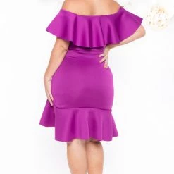 Va Va Voom Plus Size Liesel Ruffle Dress- Magenta Dresses