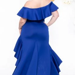 Va Va Voom Plus Size Svea Ruffle Gown - Royal Blue Dresses