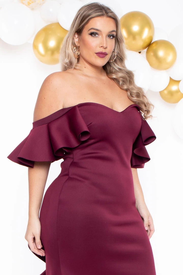 Va Va Voom Plus Size Wendy Ruffle Tail Gown- Burgundy Dresses 4 Va Va Voom Plus Size Wendy Ruffle Tail Gown- Burgundy Dresses