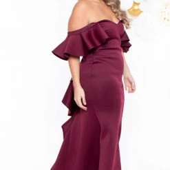 Va Va Voom Plus Size Wendy Ruffle Tail Gown- Burgundy Dresses 10 Va Va Voom Plus Size Wendy Ruffle Tail Gown- Burgundy Dresses