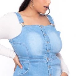 Wax Jean Dresses Plus Size Button-Front Overall Dress - Light Wash