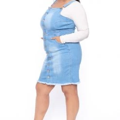 Wax Jean Dresses Plus Size Button-Front Overall Dress - Light Wash