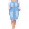 Wax Jean Dresses Plus Size Button-Front Overall Dress - Light Wash