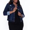 Wax Jean Plus Size Crop Destructed Denim Jacket - Dark Wash
