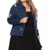 Wax Jean Plus Size Destroyed Denim Jacket - Dark Wash Outerwear 1 Wax Jean Plus Size Destroyed Denim Jacket - Dark Wash Outerwear