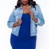 Wax Jean Plus Size Crop Destructed Denim Jacket - Light Wash