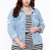 Wax Jean Plus Size Destroyed Denim Jacket - Light Wash Outerwear