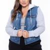 Wax Jean Plus Size Denim Hoodie Trucker Jacket - Medium Wash Outerwear