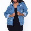 Wax Jean Outerwear Plus Size Destroyed Denim Jacket - Medium Wash