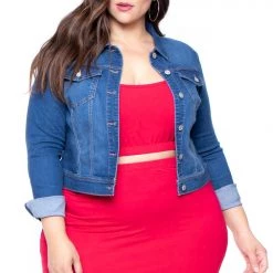 Wax Jean Plus Size Stretch Denim Jacket - Medium Wash Jeans