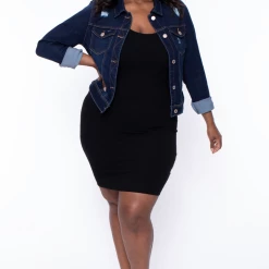 Wax Jean Plus Size Crop Destructed Denim Jacket - Dark Wash