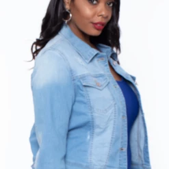 Wax Jean Plus Size Crop Destructed Denim Jacket - Light Wash