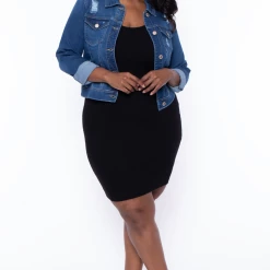 Wax Jean Plus Size Crop Destructed Denim Jacket - Medium Wash