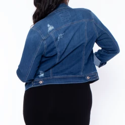 Wax Jean Plus Size Crop Destructed Denim Jacket - Medium Wash