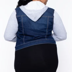 Wax Jean Plus Size Denim Hoodie Trucker Jacket - Dark Wash