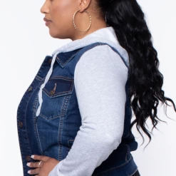 Wax Jean Plus Size Denim Hoodie Trucker Jacket - Dark Wash