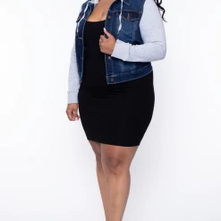 Wax Jean Plus Size Denim Hoodie Trucker Jacket - Dark Wash