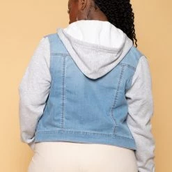 Wax Jean Outerwear Plus Size Denim Hoodie Trucker Jacket - Light Wash